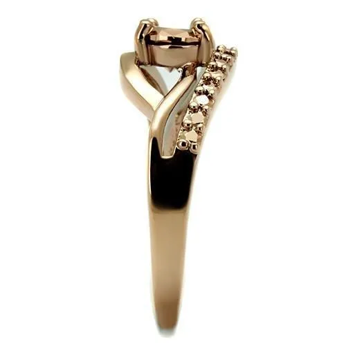 3W1198 - IP Rose Gold(Ion Plating) Brass Ring with AAA Grade CZ  in Metallic Light Gold