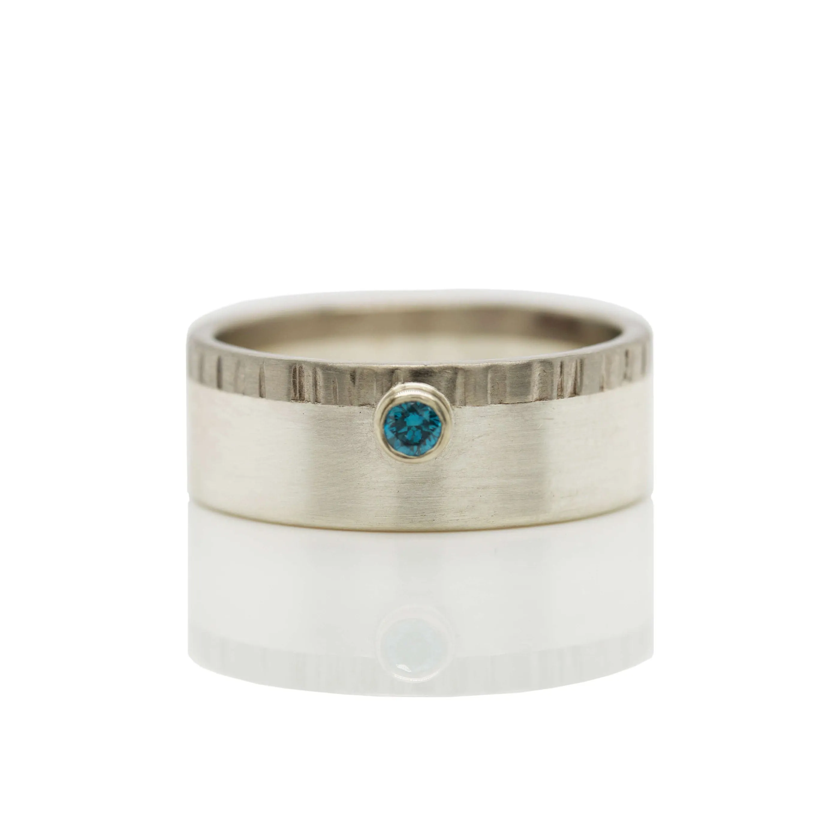 8mm Band in Hammered Palladium and Satin Sterling Silver with Blue Diamond Accent