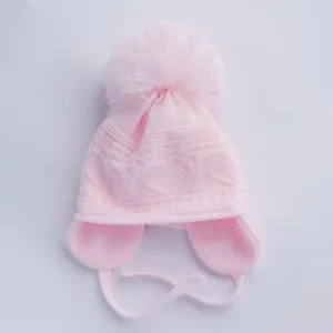 Cable Knit Bobble Hat - Pink