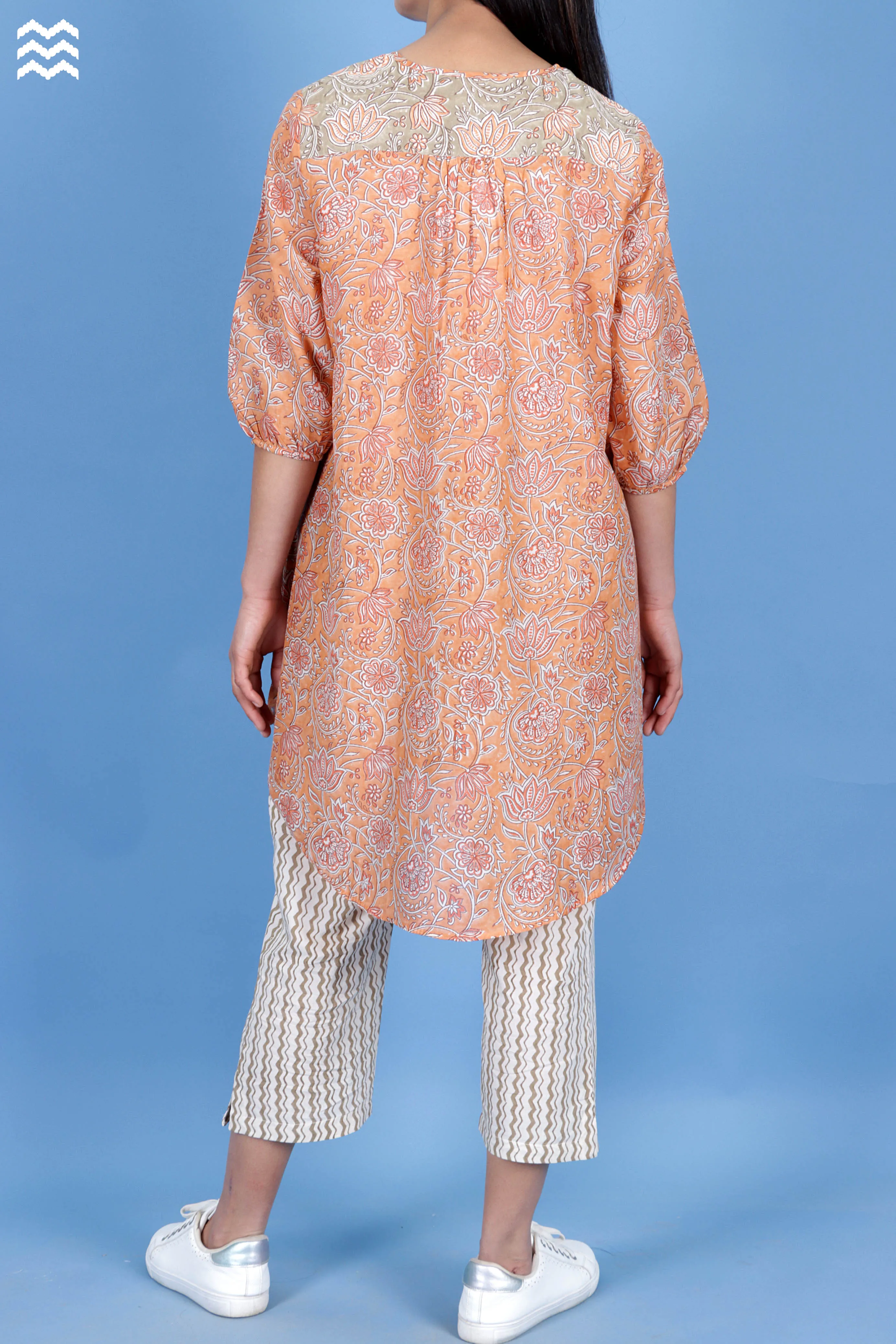 Cotton Silk Rose Top With Floral Block Print