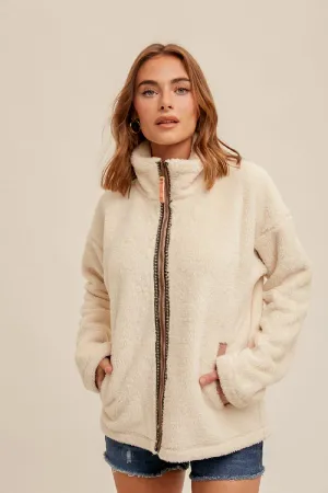 Cream Sherpa Zip Jacket