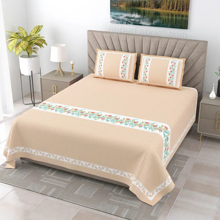 Eco-Friendly Blue Peach and Green Pure Cotton King Size Double Bedsheet Combo of 3