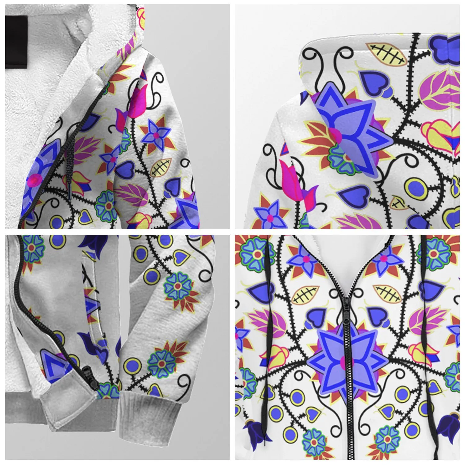 Floral Beadwork Seven Clans White Sherpa Hoodie