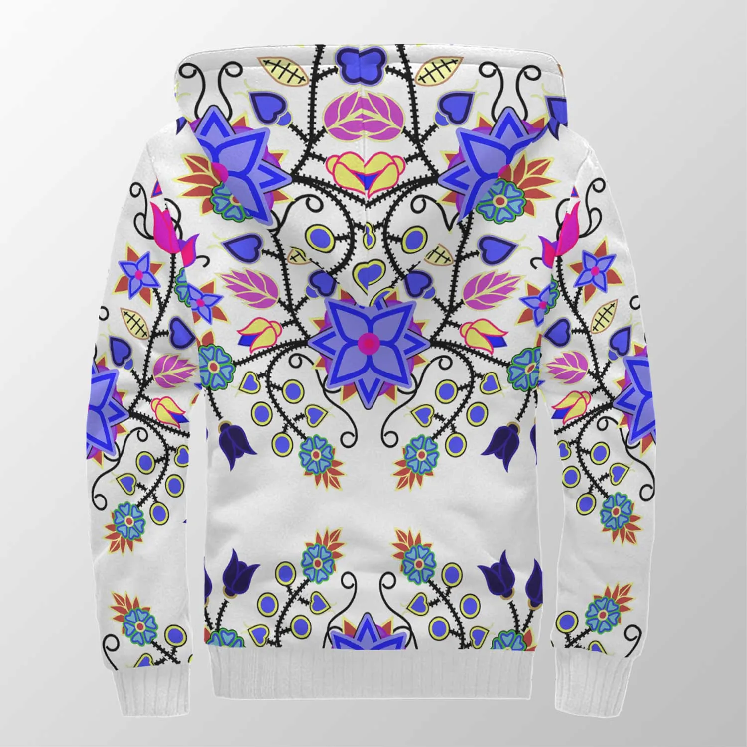 Floral Beadwork Seven Clans White Sherpa Hoodie