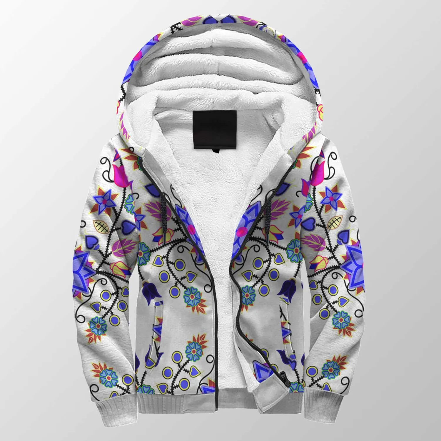 Floral Beadwork Seven Clans White Sherpa Hoodie