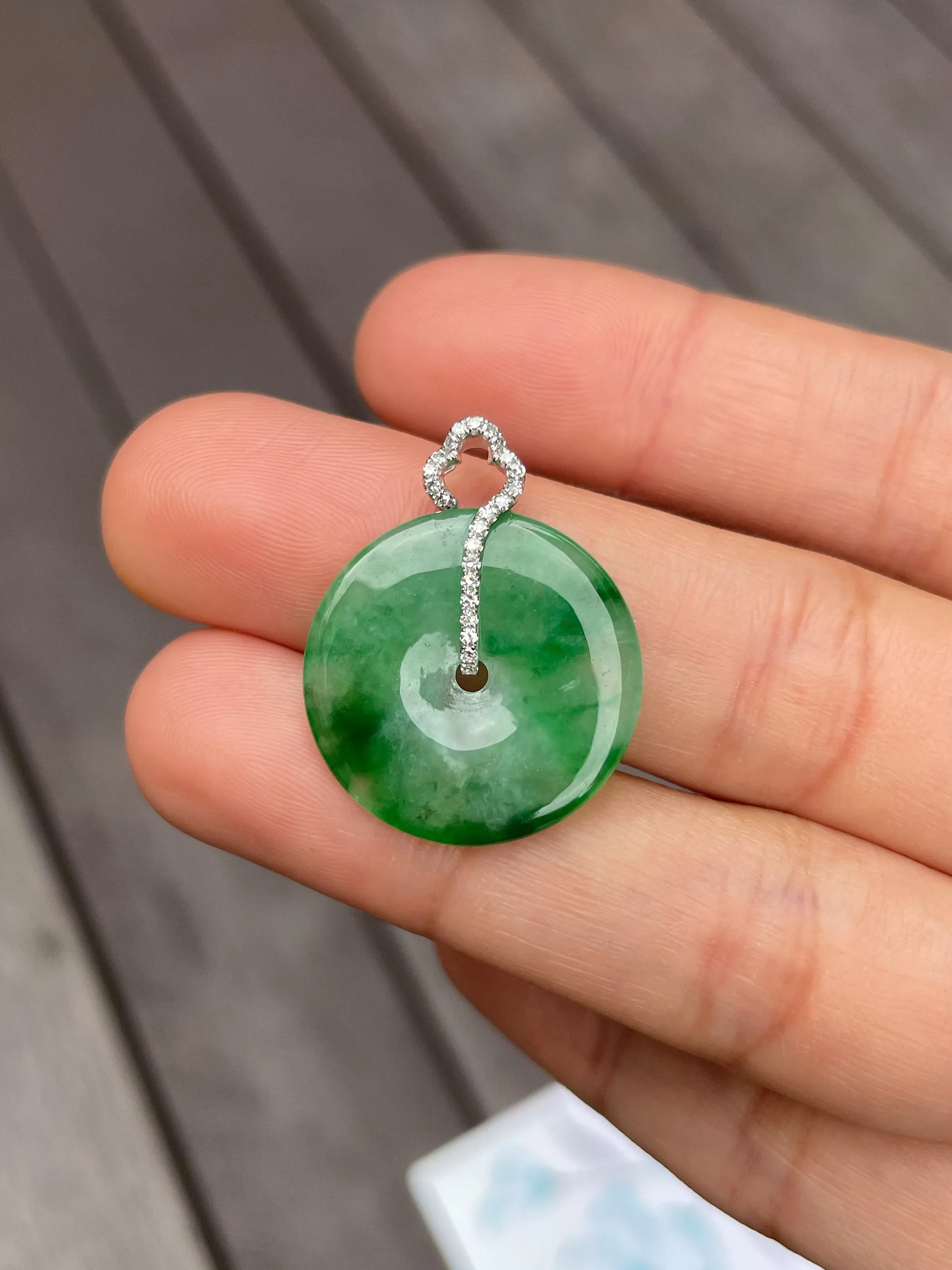 Green Jadeite Safety Coin Pendant - 平安扣 (NJP030)