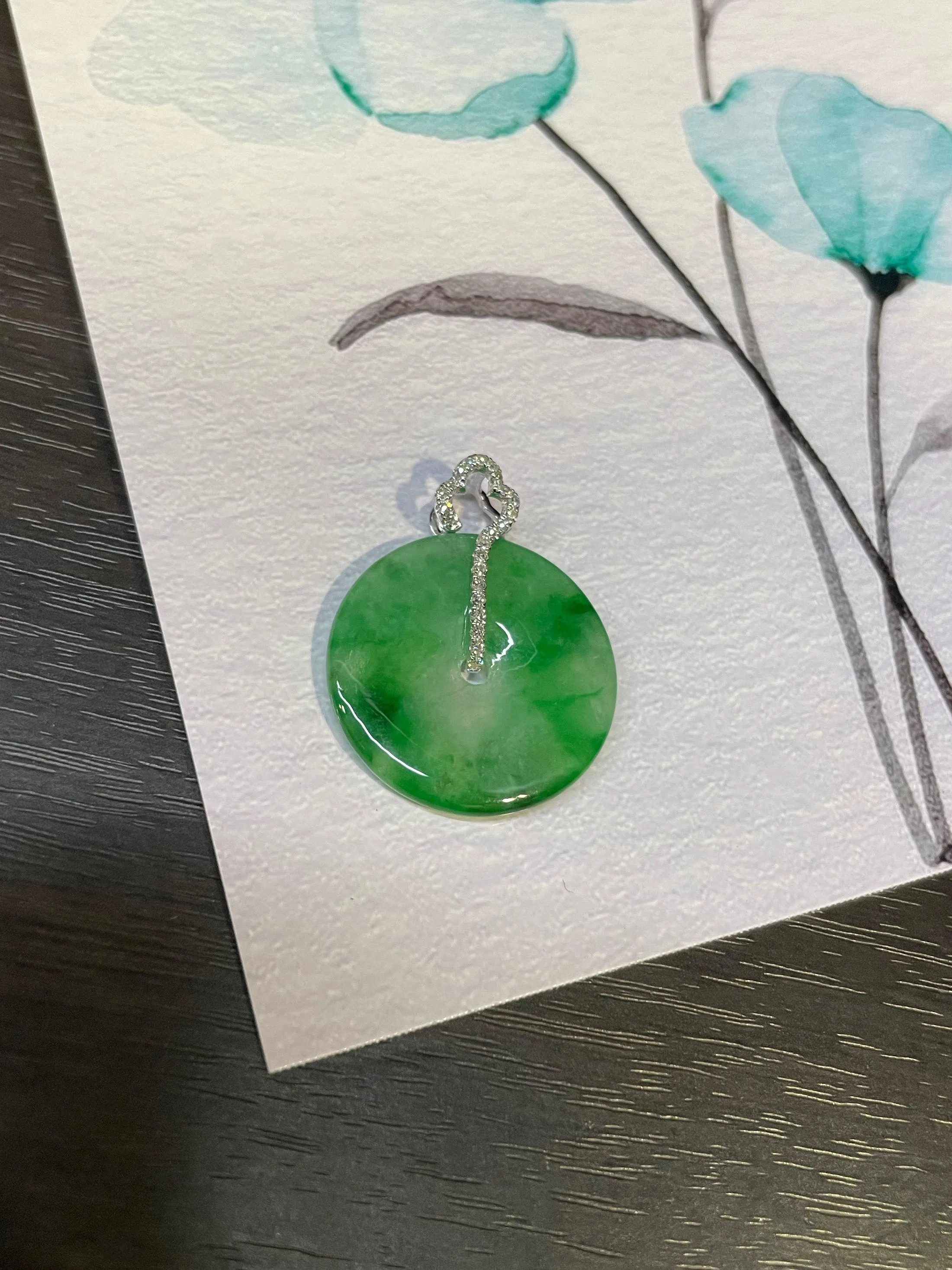Green Jadeite Safety Coin Pendant - 平安扣 (NJP030)