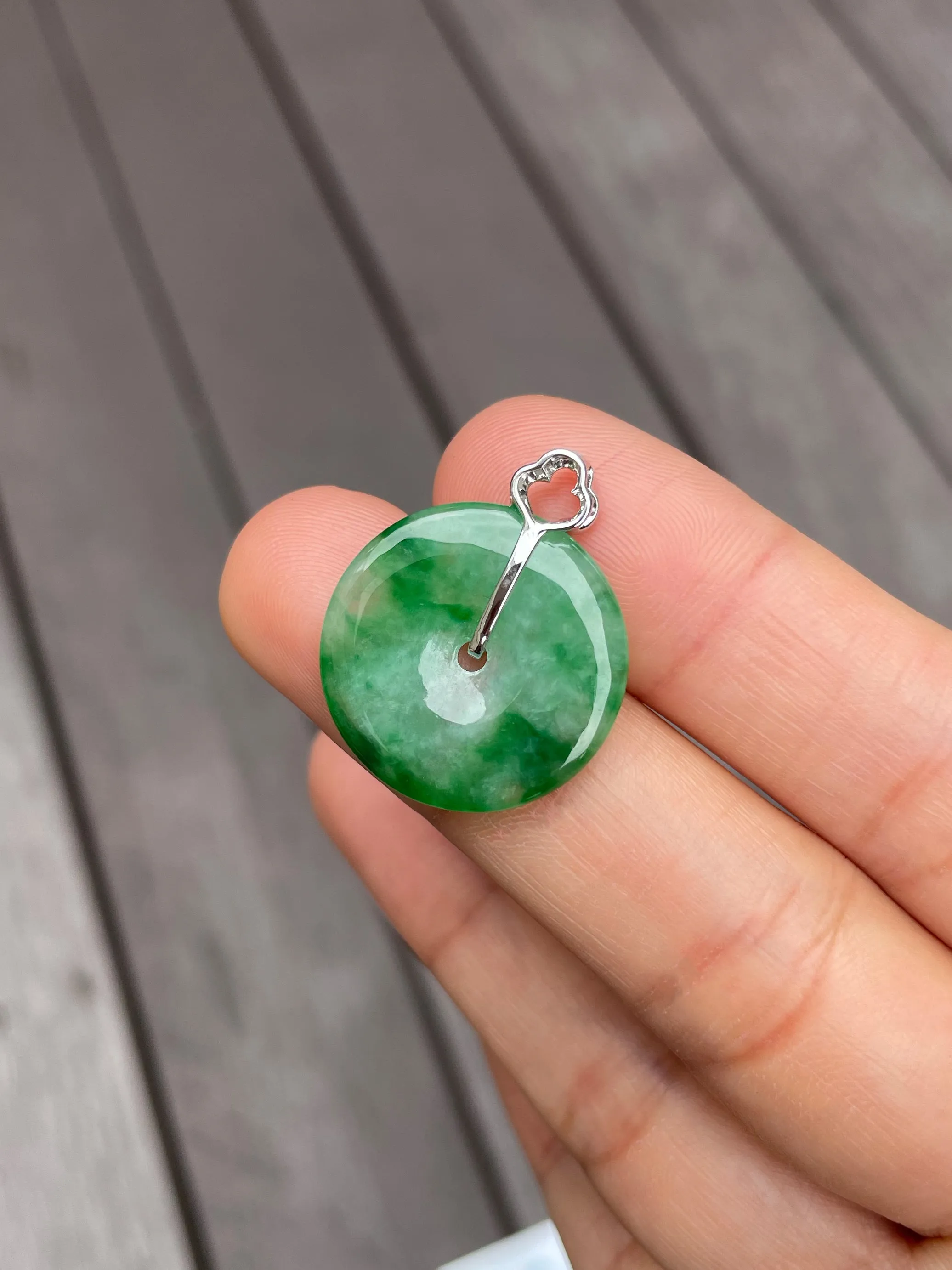 Green Jadeite Safety Coin Pendant - 平安扣 (NJP030)
