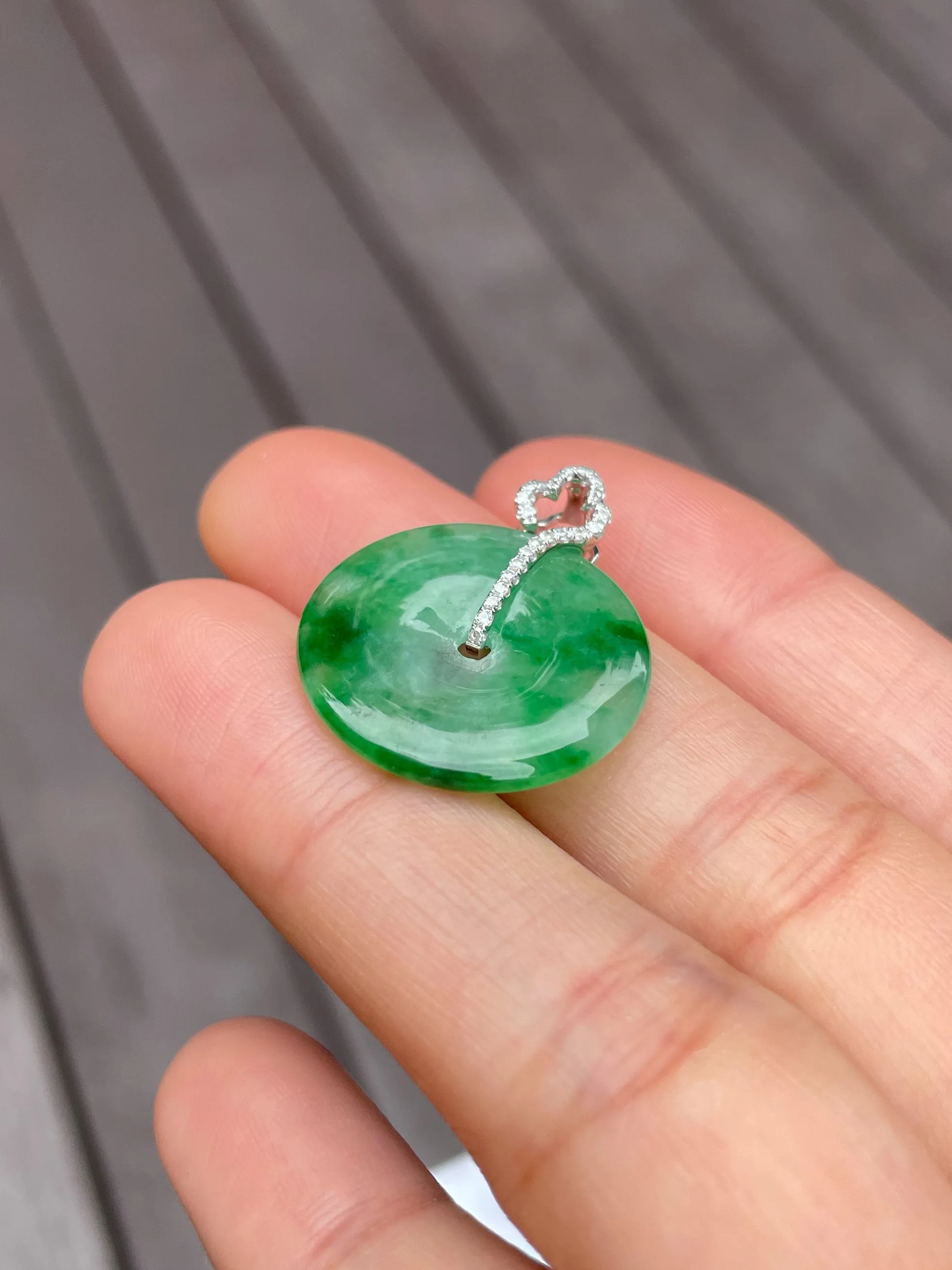 Green Jadeite Safety Coin Pendant - 平安扣 (NJP030)
