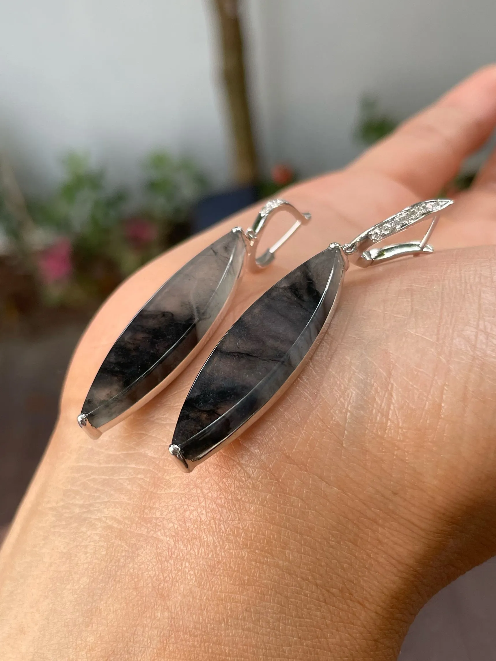 Icy Black Jadeite Earrings (NJE185)