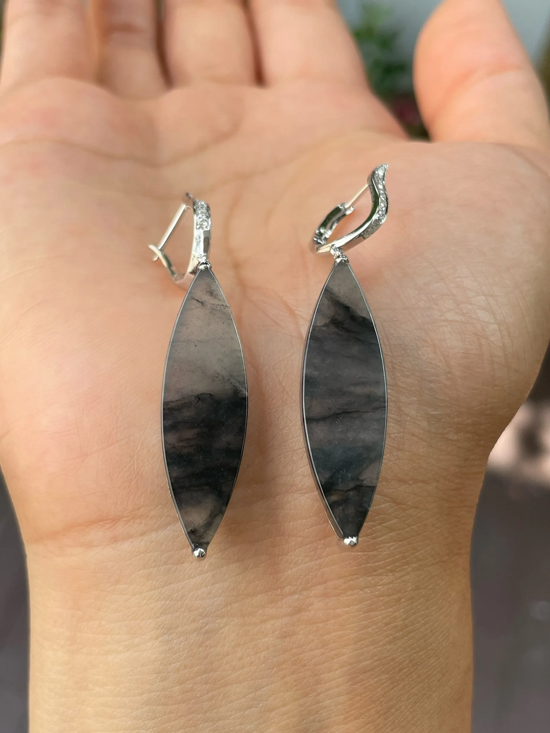 Icy Black Jadeite Earrings (NJE185)