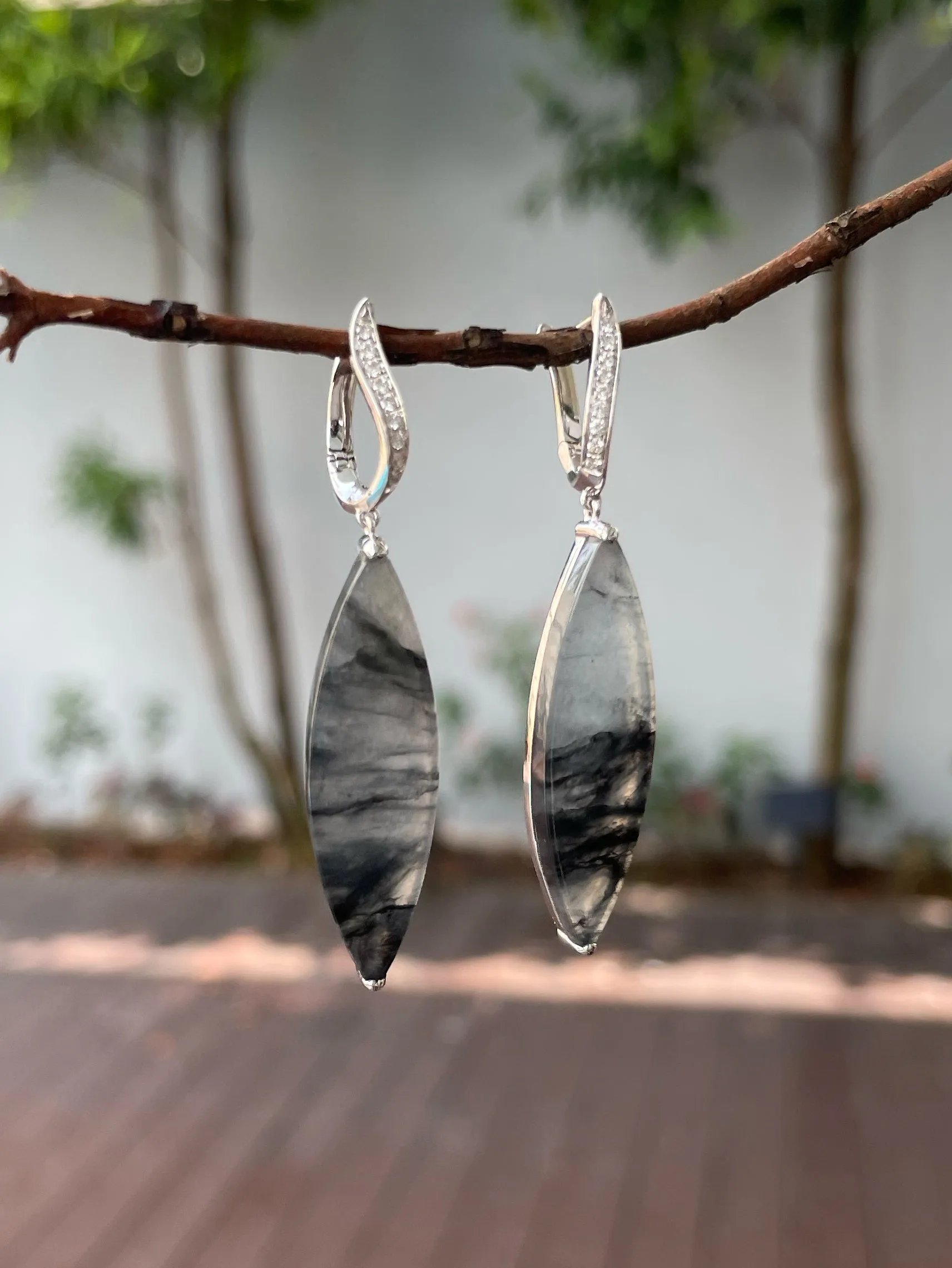 Icy Black Jadeite Earrings (NJE185)