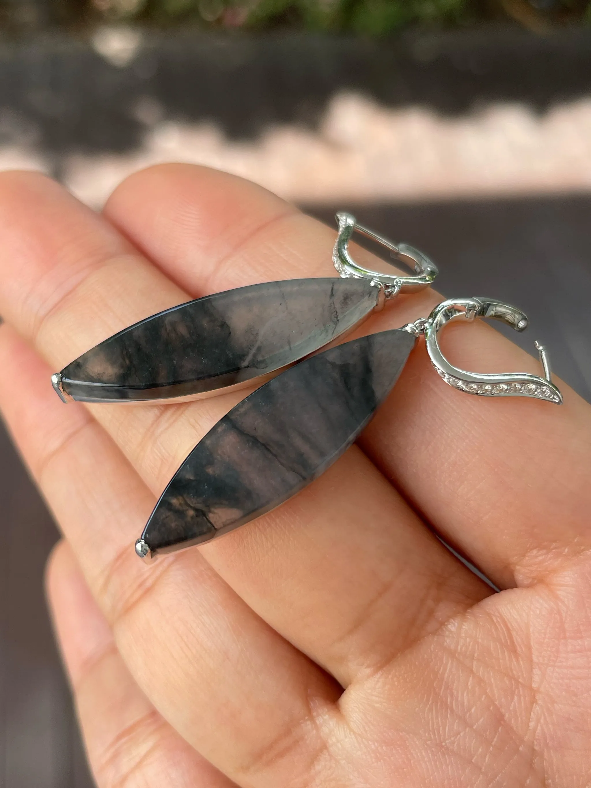 Icy Black Jadeite Earrings (NJE185)