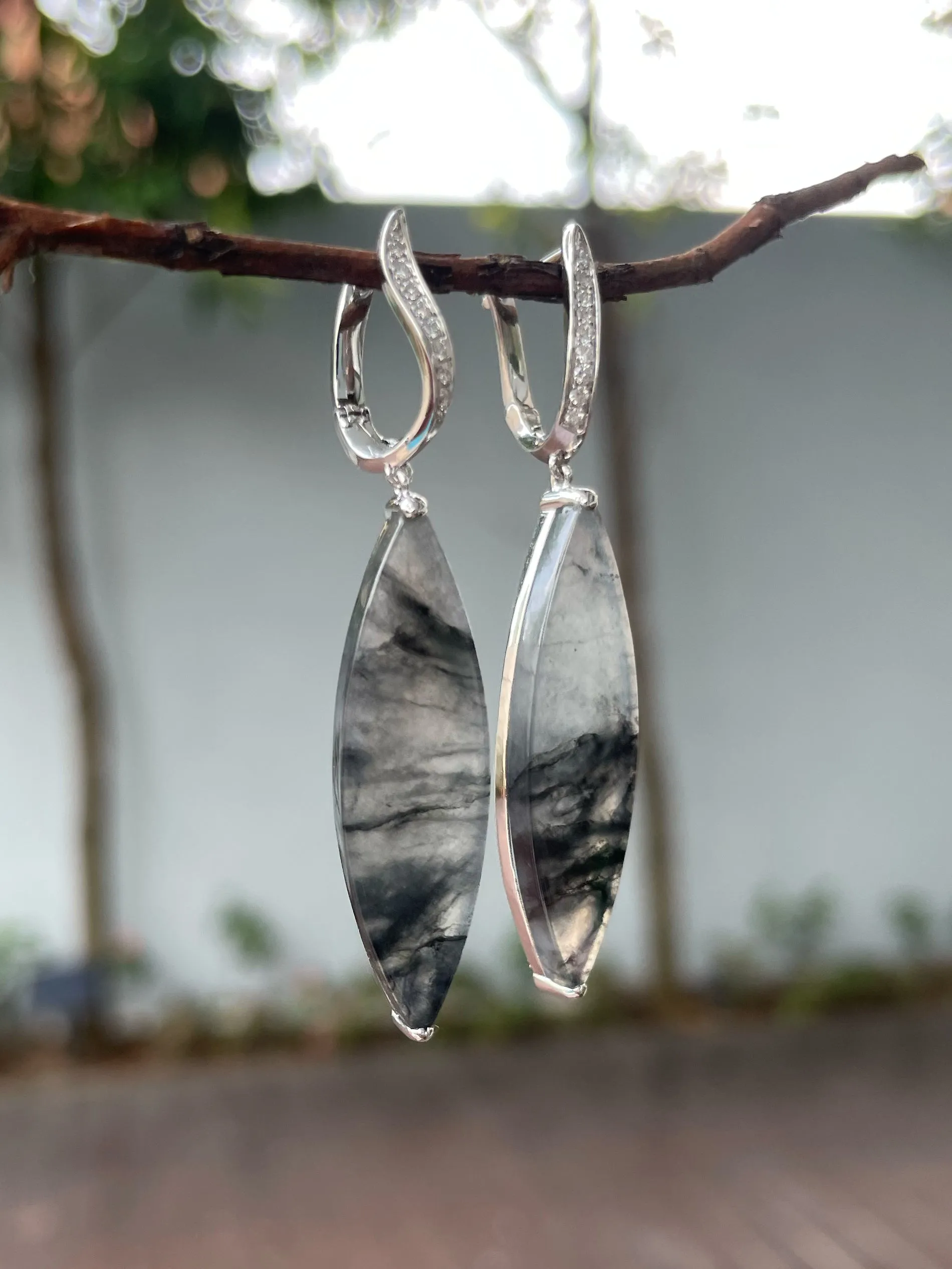 Icy Black Jadeite Earrings (NJE185)