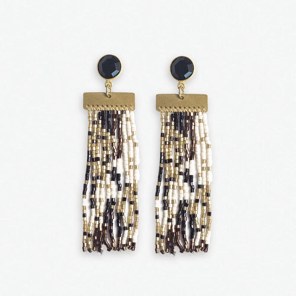 Ink   Alloy Lilah Semi Precious Stone Post with Organic Shapes Beaded Fringe Earrings