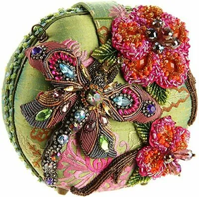 Mary Frances Damsel In Flight Hard Zip Novelty Bag Green Bead Handbag Purse NEW