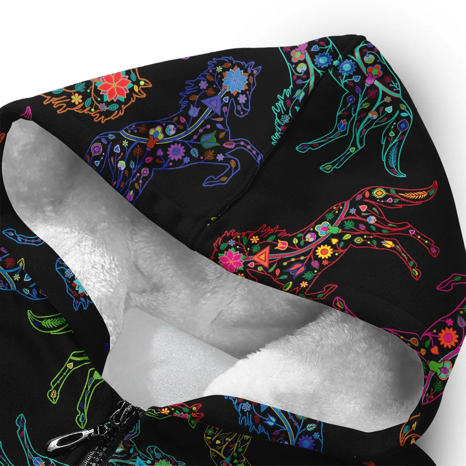 Neon Floral Horses Sherpa Hoodie