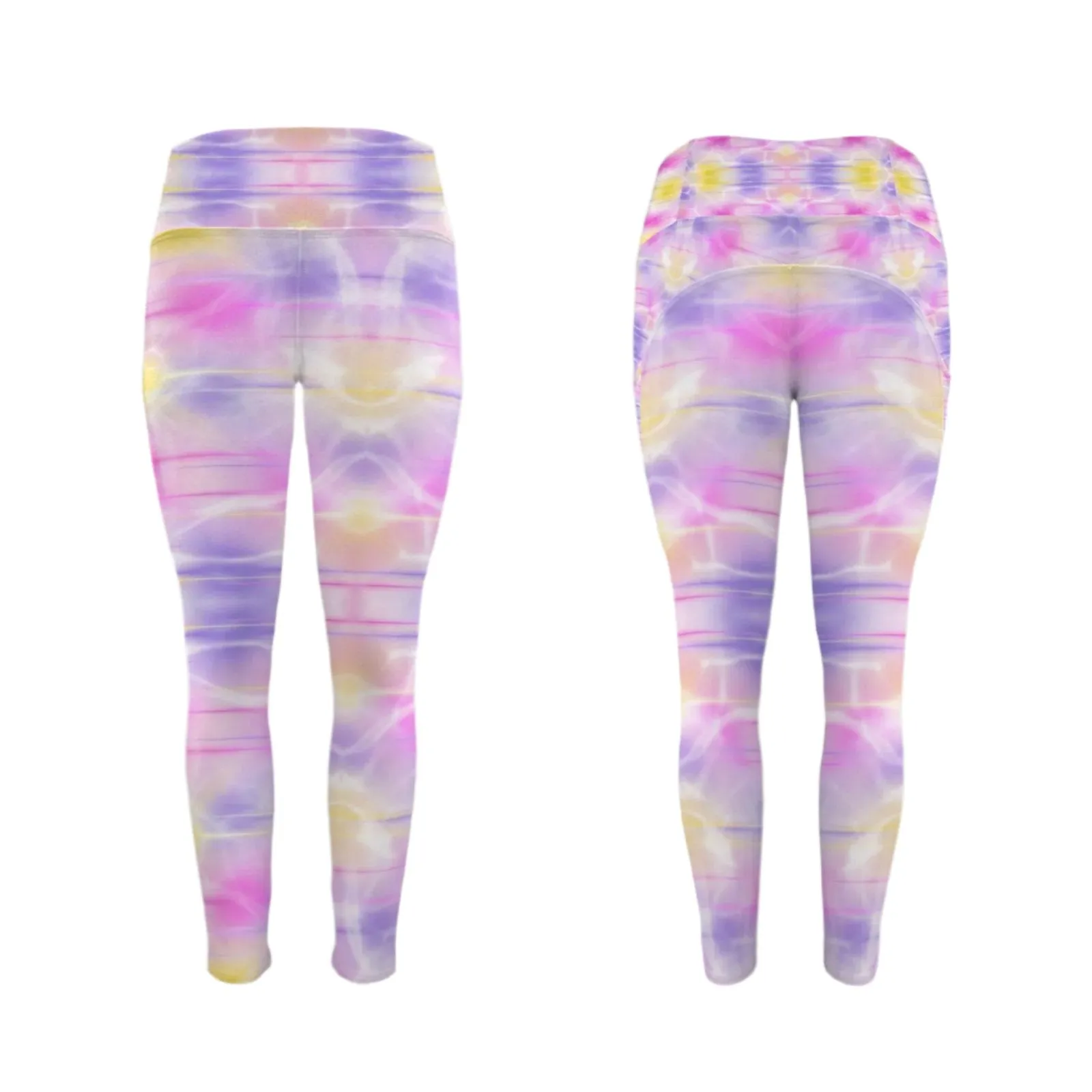Pink Purple Yellow Leggings with Pockets up to 5 XL (FWS)