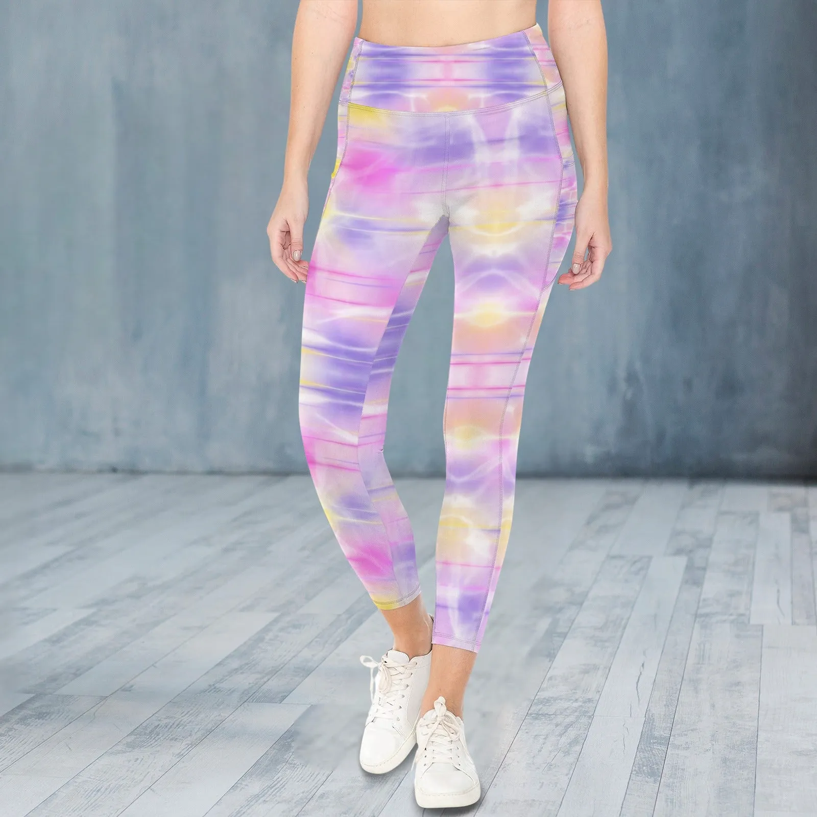 Pink Purple Yellow Leggings with Pockets up to 5 XL (FWS)