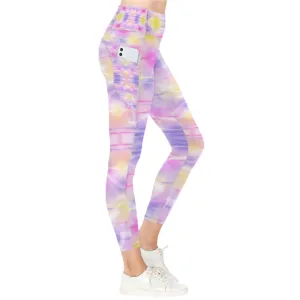 Pink Purple Yellow Leggings with Pockets up to 5 XL (FWS)