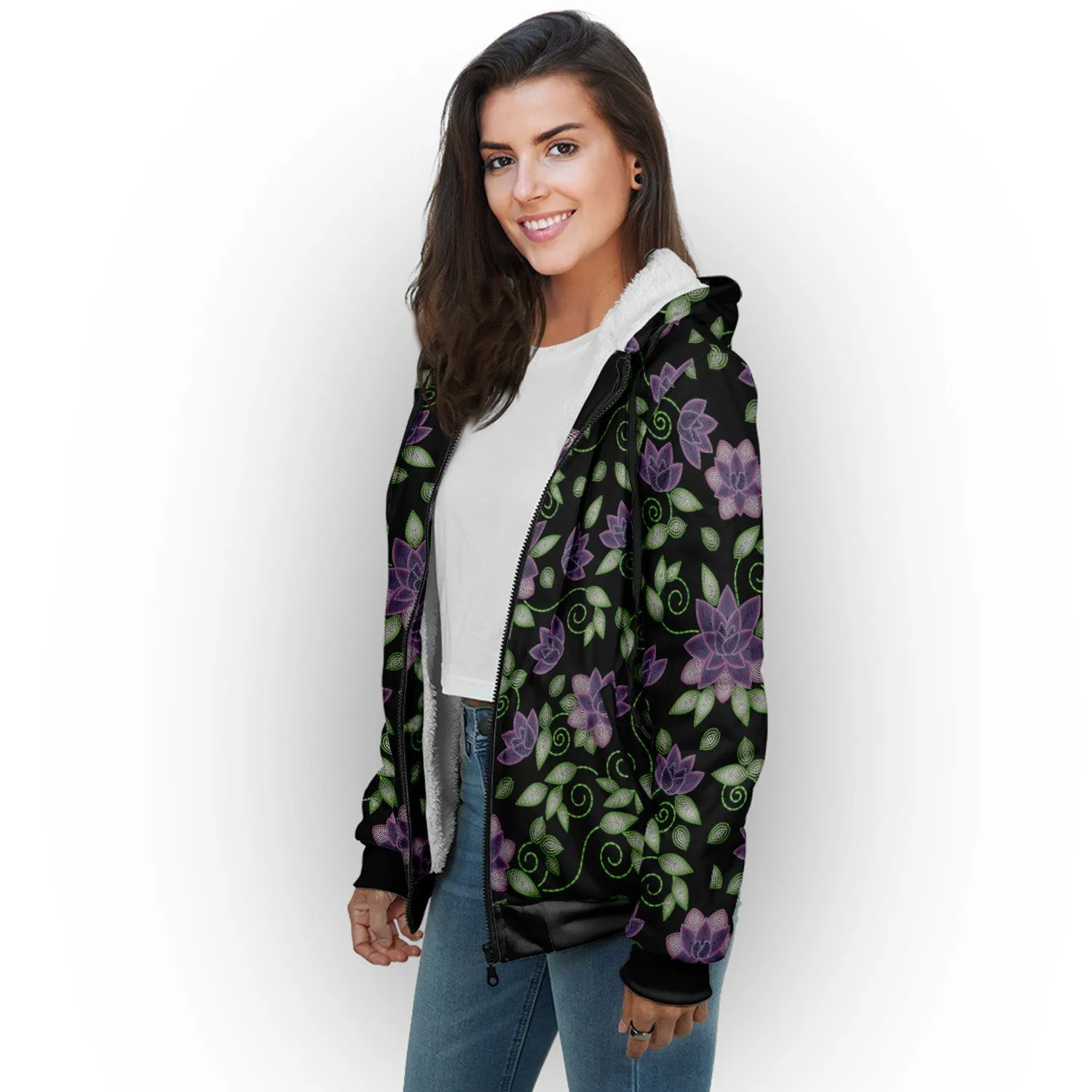 Purple Beaded Rose Sherpa Hoodie