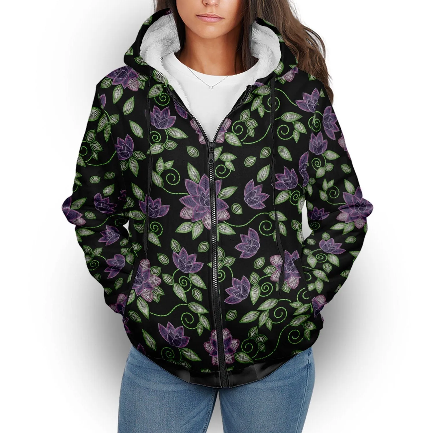 Purple Beaded Rose Sherpa Hoodie