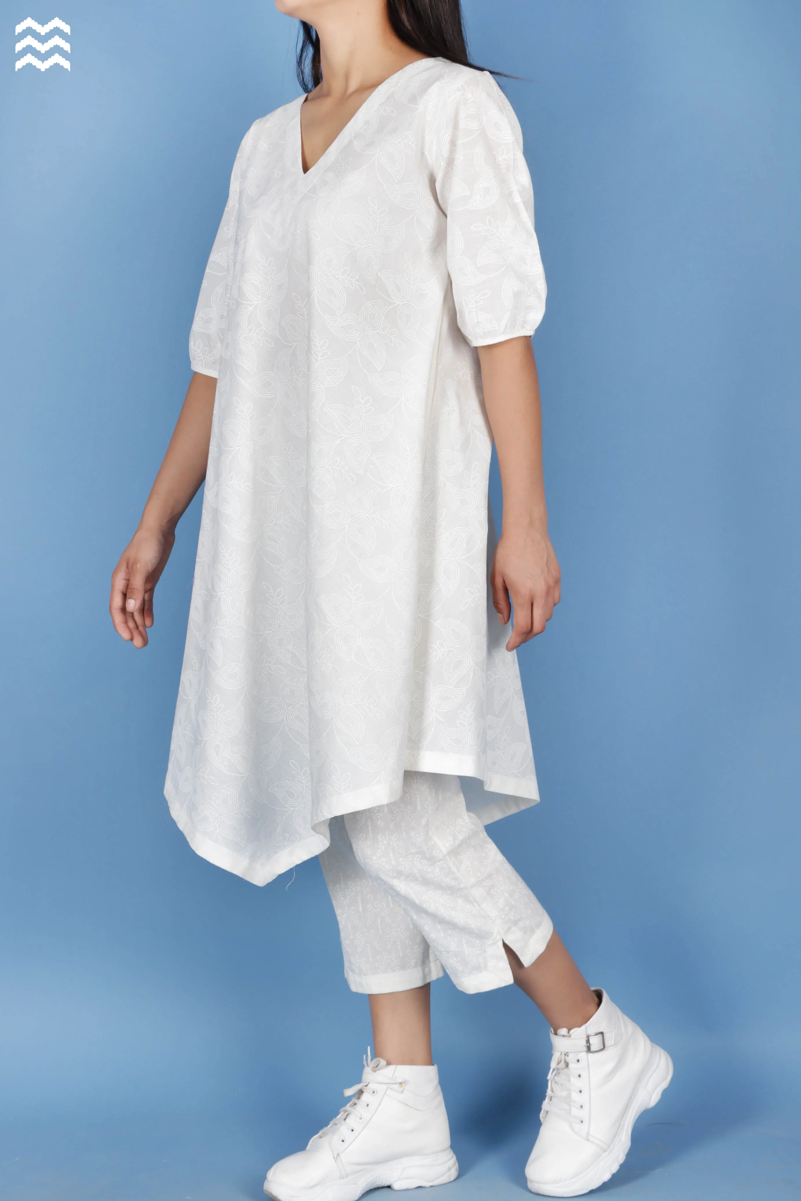 Slub Cotton Katori Top In Textured Block Print