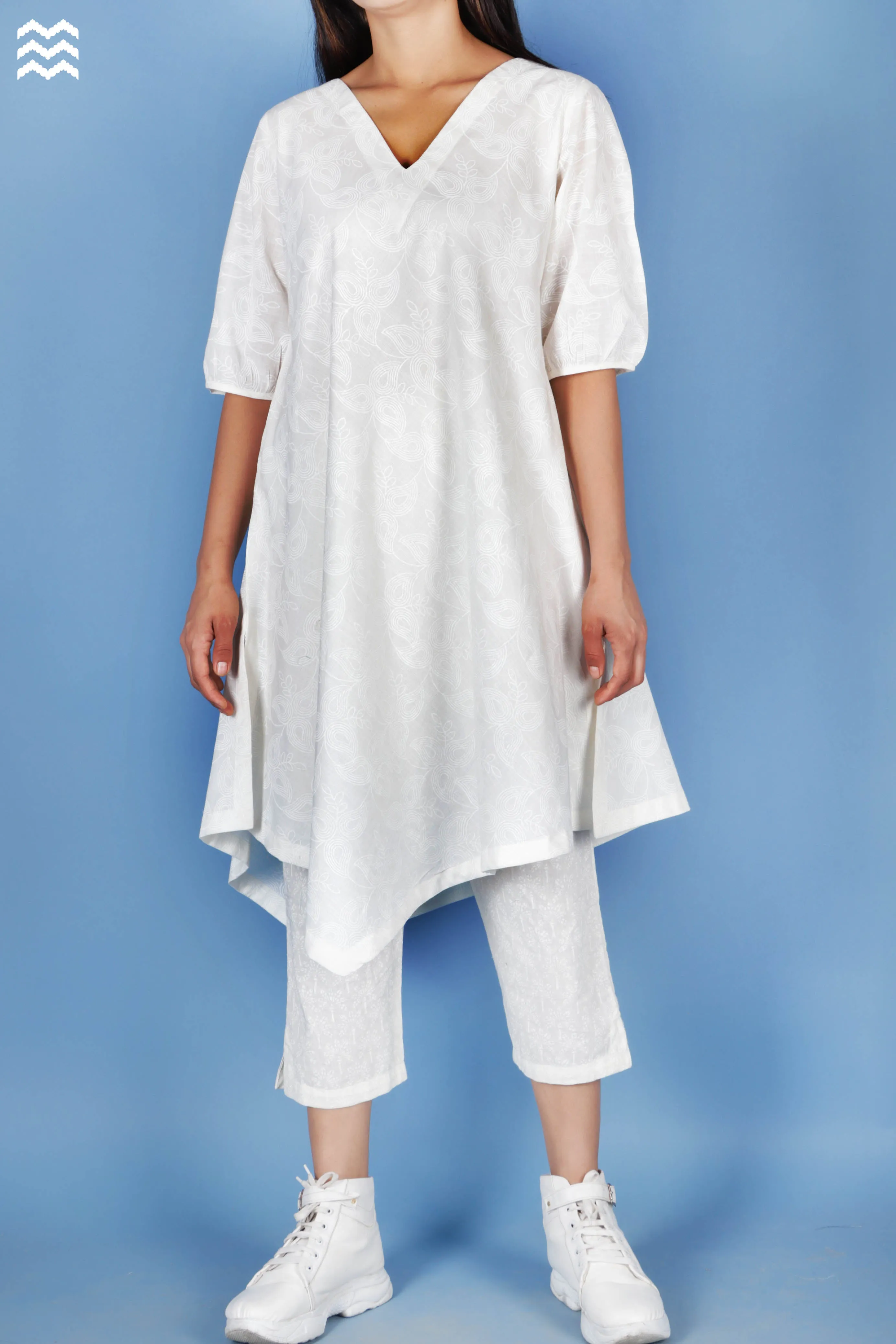 Slub Cotton Katori Top In Textured Block Print