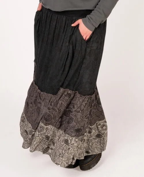 Three Tier Maxi Skirt with Pockets- Black