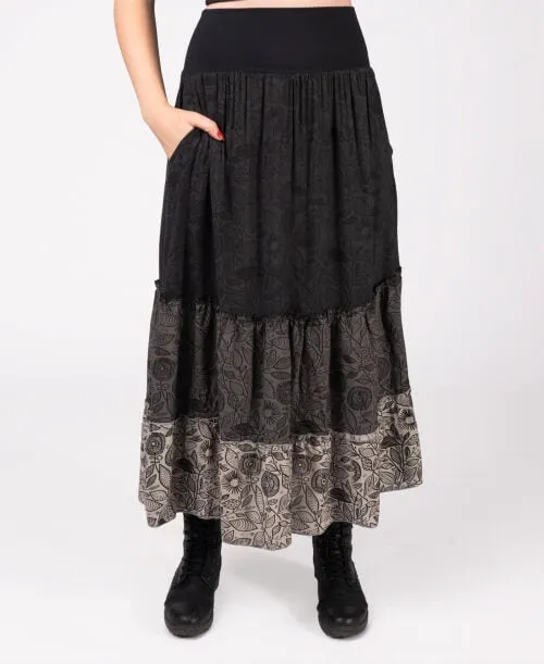 Three Tier Maxi Skirt with Pockets- Black