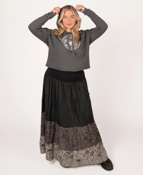 Three Tier Maxi Skirt with Pockets- Black