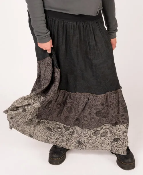 Three Tier Maxi Skirt with Pockets- Black