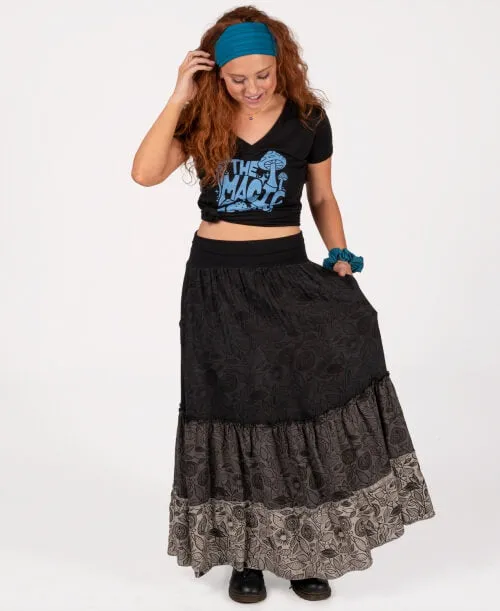 Three Tier Maxi Skirt with Pockets- Black