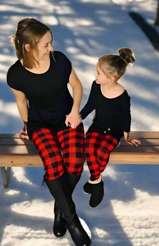 Womens Red Plaid Christmas Legging, Soft Yoga Pants, Sizes 0-22, No Roll Waist, Red/Black