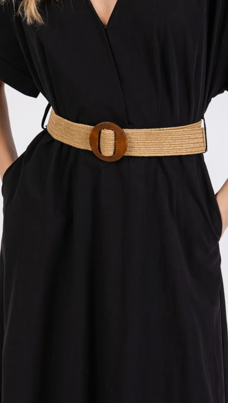 Woven Solid Short Sleeve V-Neck Maxi Dress