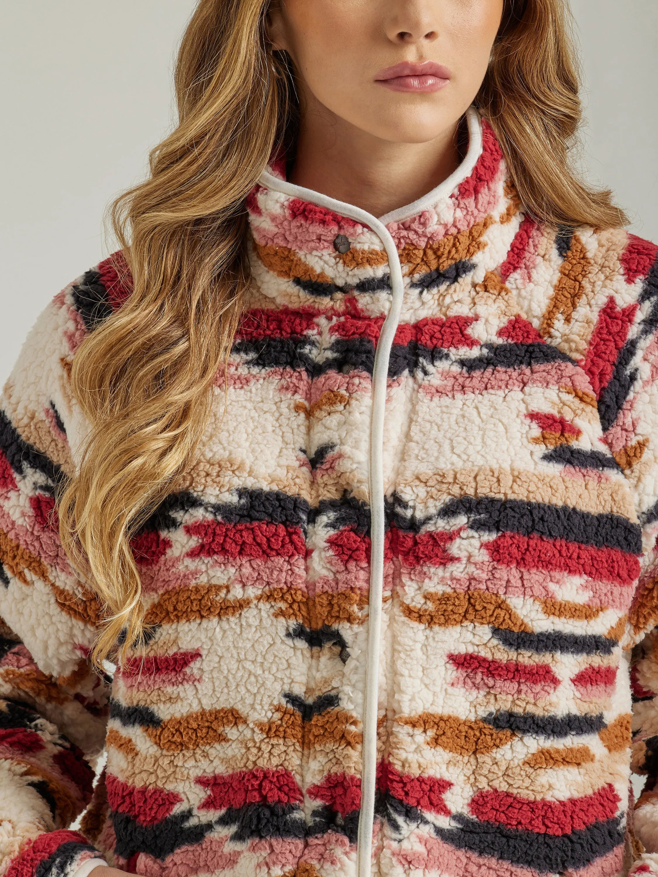 Wrangler Women's Retro Antique White Sherpa Snap Jacket